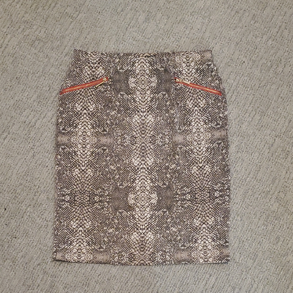 Alfani Neutral Snake Print Pencil Skirt with Orange Zipper